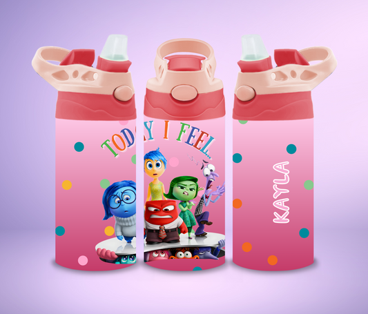 Kids Personalized Pink Inside Out 12oz Cup Design, Kids It's okay to feel Tumbler, Kids Custom Thermal Travel Cup with Straw & Lid
