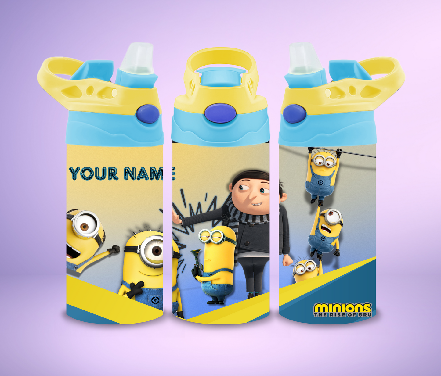 Kids Personalized Yellow Minions 12oz Cup Design, The Rise of Guru Straw Tumbler, Custom Insulated Travel Cup with Straw and Lid