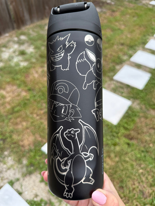 (Minor defect) Poke Cartoon Engraved Owala 24oz Tumbler