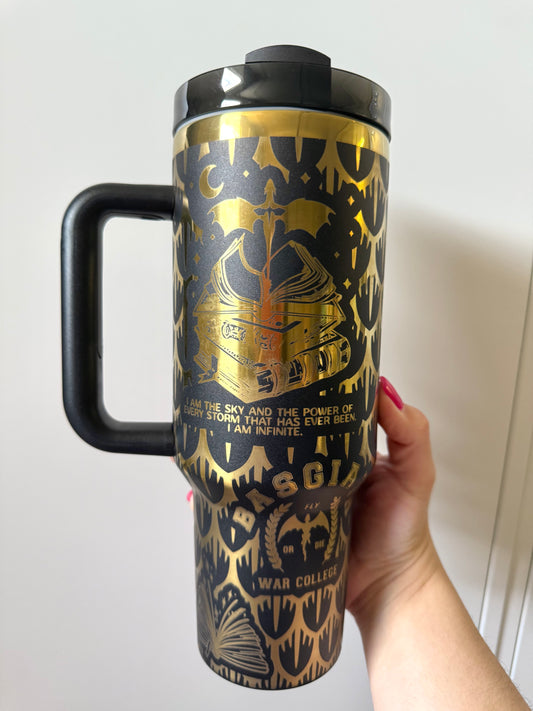 Iron Flame Gold Engraved 40oz Tumbler, Dragon Book