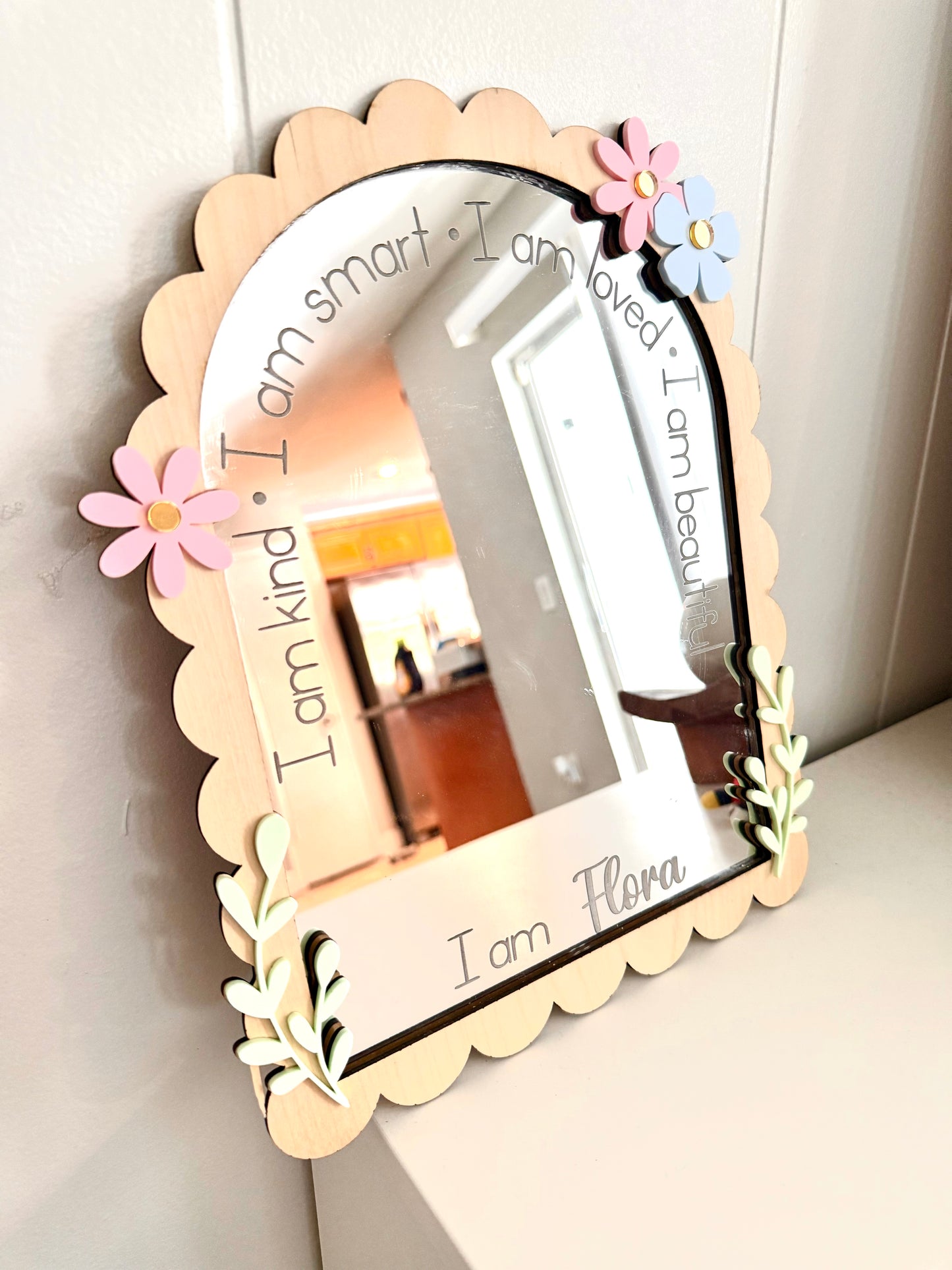Affirmation Floral Mirror, Personalized with name