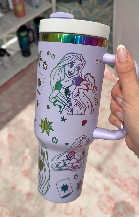 Tangled Rapunzel Tumbler 40oz Cup Engraved, Rainbow finish