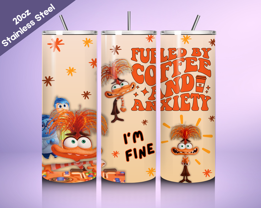 Inside Out Anxiety Tumbler 20oz I’m fine Emotions, Groovy Emotional Support Skinny Cup Gift Idea