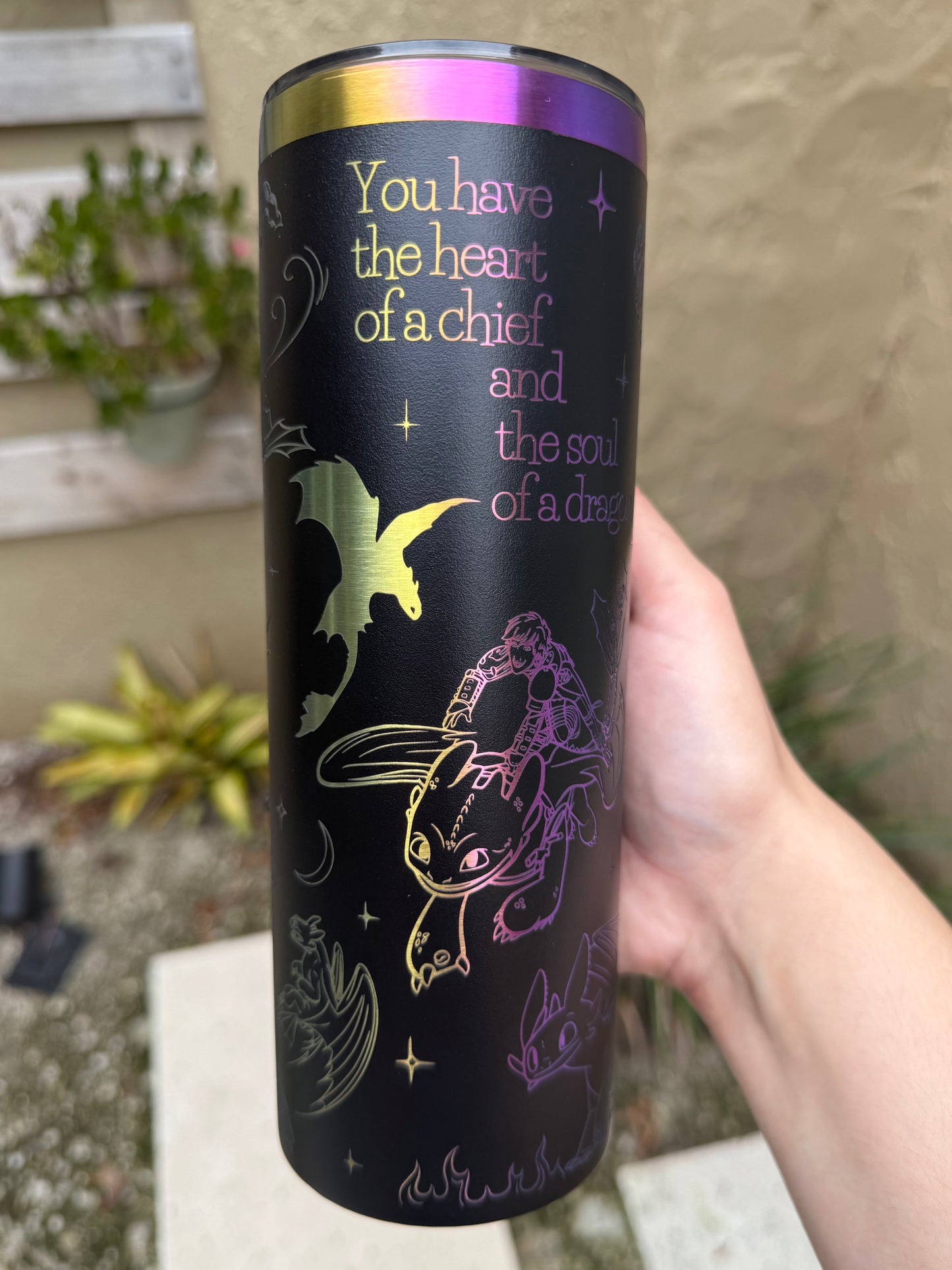Toothless Hiccup Tumbler, How to Train your Dragon Merch, Rainbow Engraved Tumbler