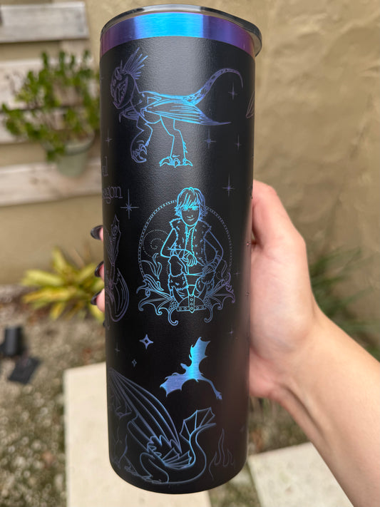 Toothless Hiccup Tumbler, How to Train your Dragon Merch, Rainbow Engraved Tumbler