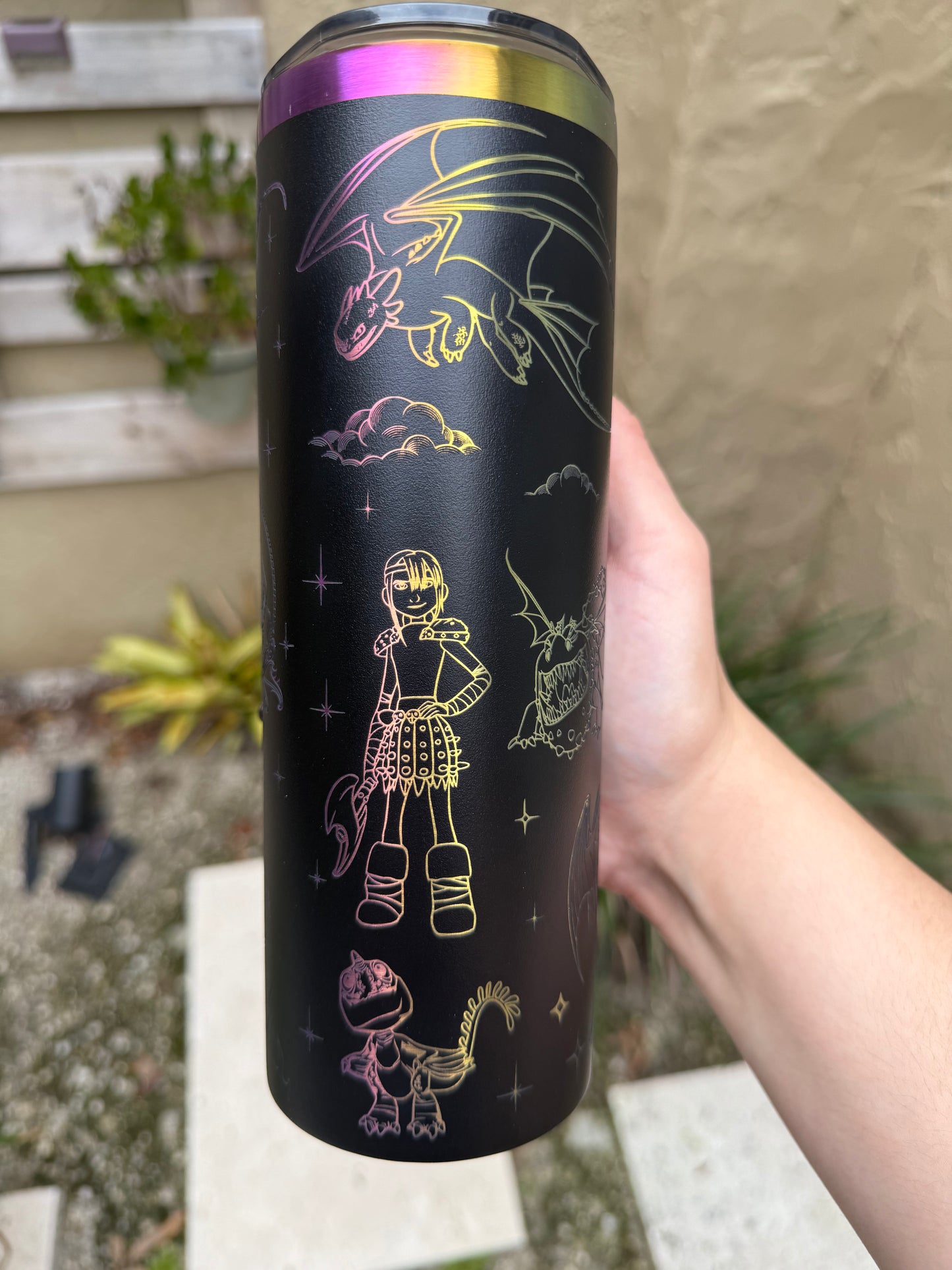 Toothless Hiccup Tumbler, How to Train your Dragon Merch, Rainbow Engraved Tumbler