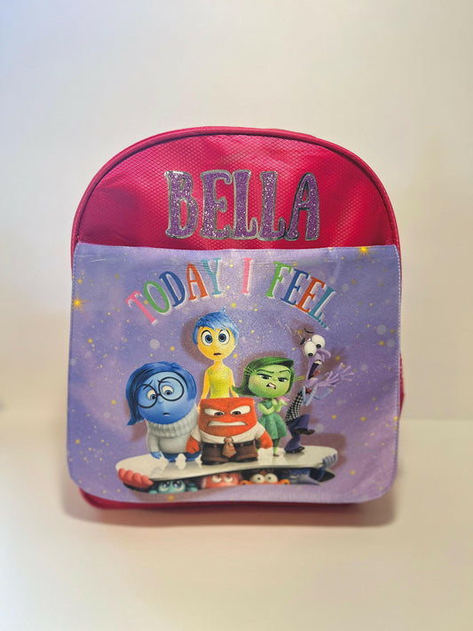 Kids Personalized Pink Backpack Inside Out Movie, Custom with Glitter Name, for Toddlers and Girls Birthday Gifts or Back to School