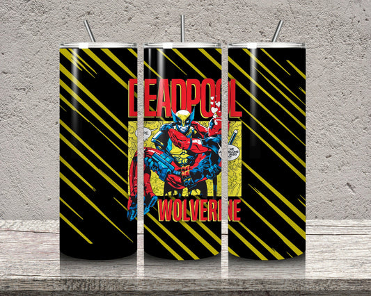Marvel DeadPool and Wolverine 20oz Stainles Steel Skinny Tumbler, Insulated Superhero Personalized Travel Cup with Straw Gift for him
