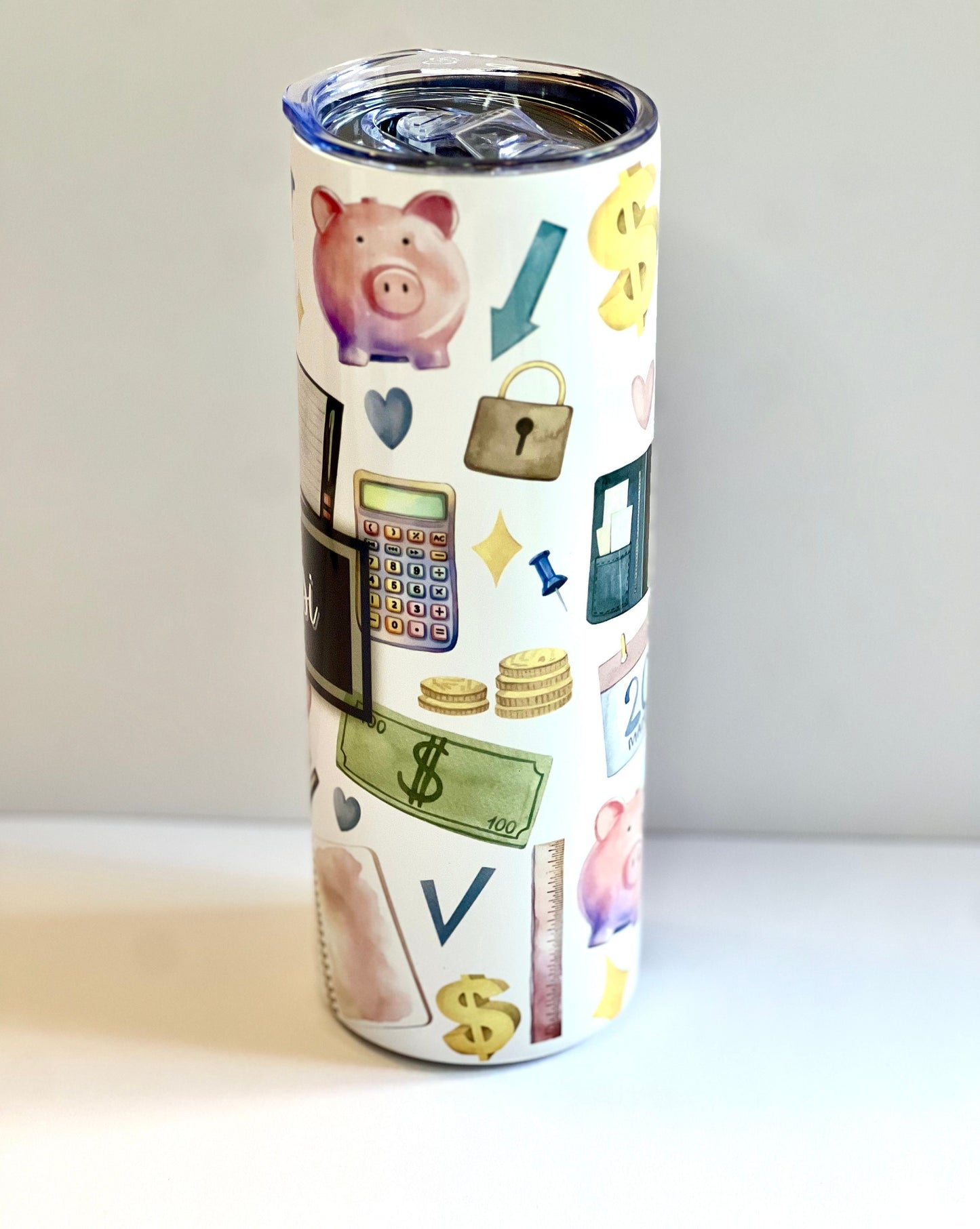 Personalized Accountant 20oz Stainless Steel Tumbler for Financial Advisor with Name, Planner Stockings Watercolor Design for Career Gift