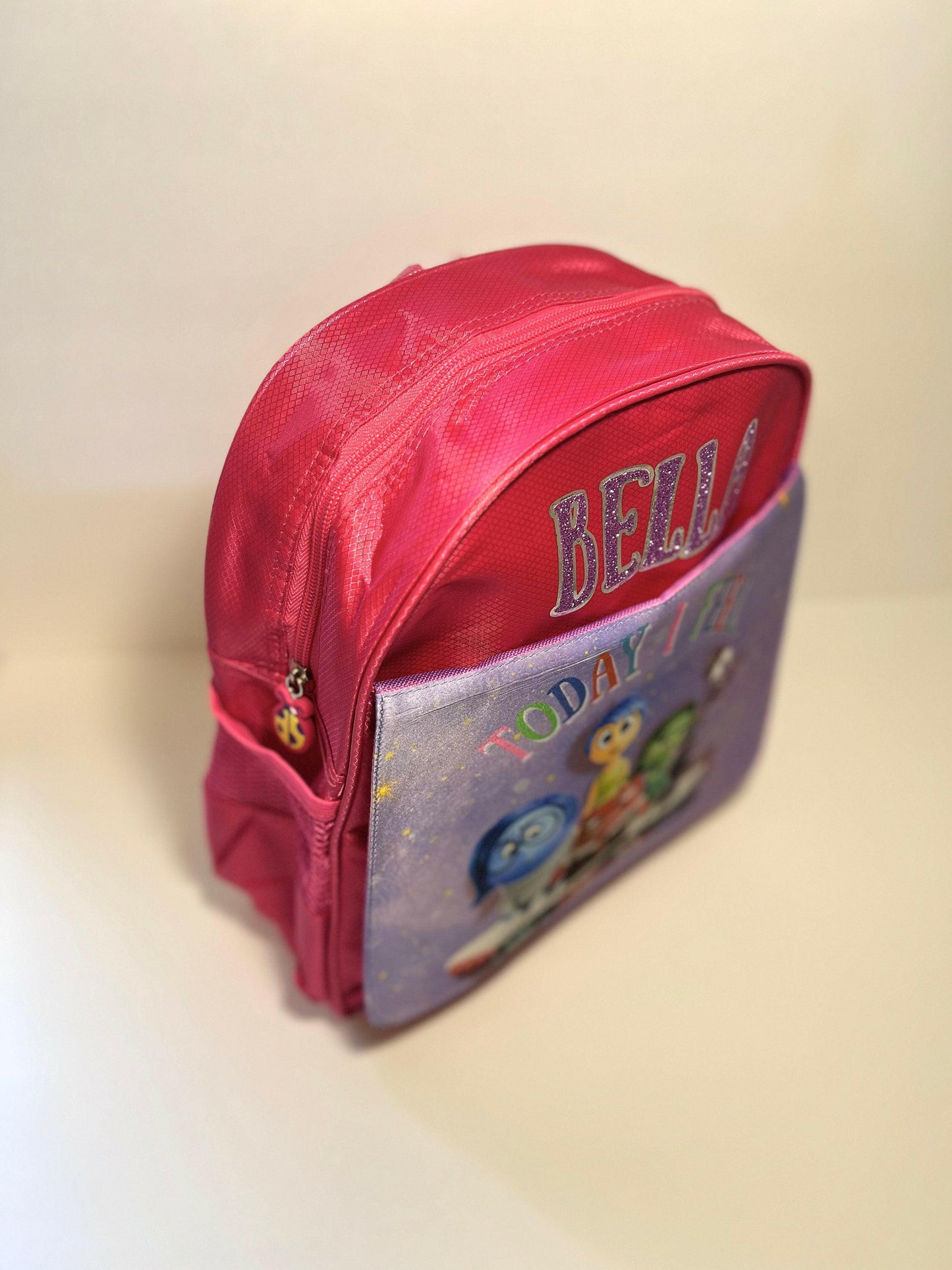 Kids Personalized Pink Backpack Inside Out Movie, Custom with Glitter Name, for Toddlers and Girls Birthday Gifts or Back to School