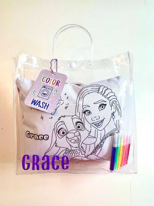 Kids Coloring Pillow with Name and Character with Washable Markers, Customizable Gift for Birthdays and Special Occasions