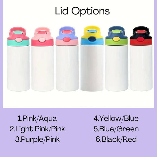 Kids Princess and Movies 12oz Water Bottle with NAME, Children's Designs Super Cute perfect Gift for Toddler Kids, Flip Top and BPA free