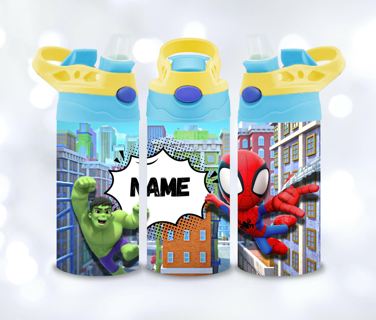 Kids Personalized Spidey and Friends 12oz Insulated Straw Cup, Custom Tumbler with Name for Back to School Spidey and Hulk Marvel Superhero