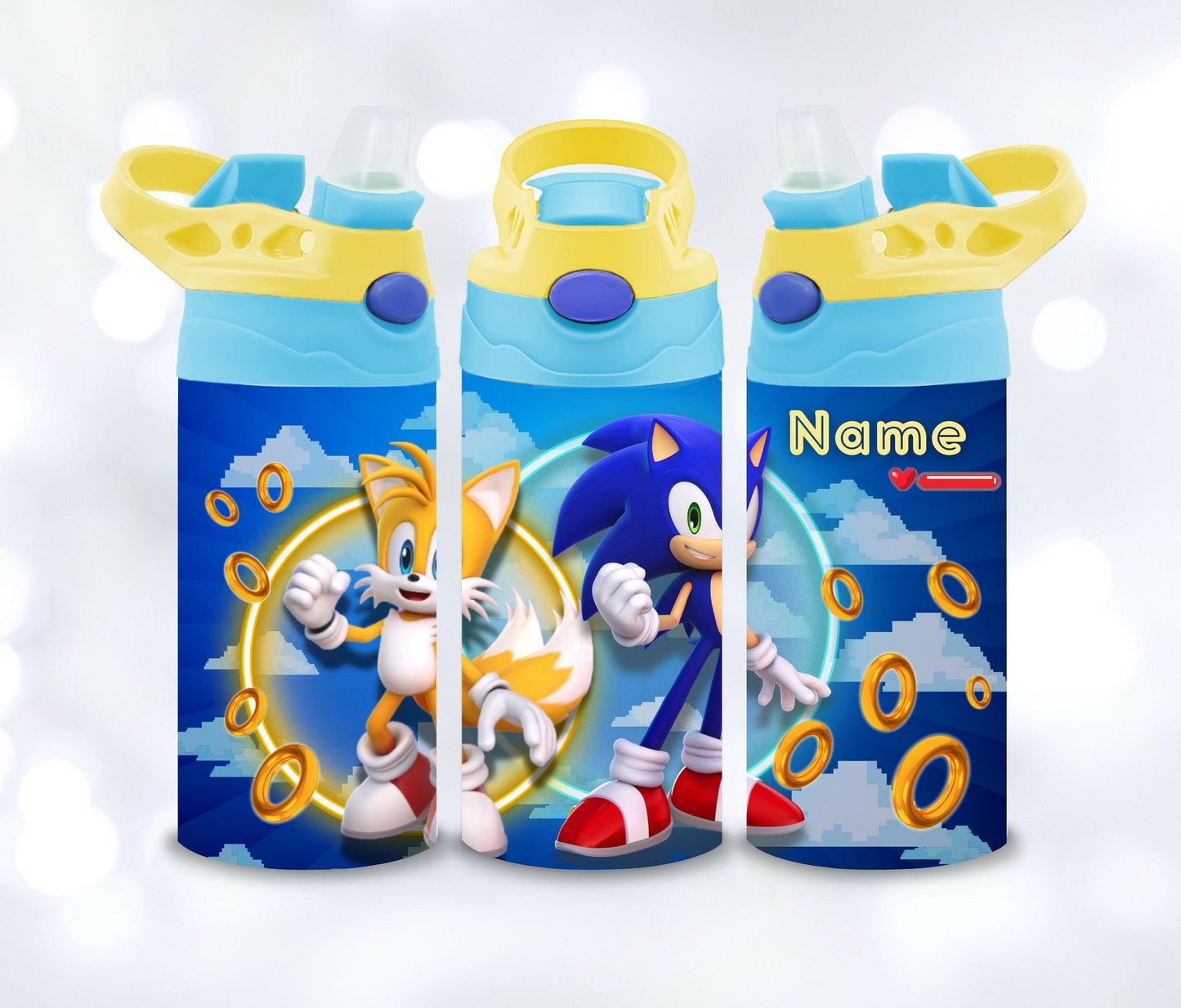 Kids SuperHeroes Water Bottle with NAME, Children's Designs Super Cute Gift for Toddler Kids with Flip Top and BPA free