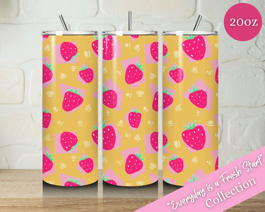 Personalized Strawberry Cup 20oz Insulated Tumbler Everyday Is a Fresh Start Collection - Customised Cup gift Straw Included