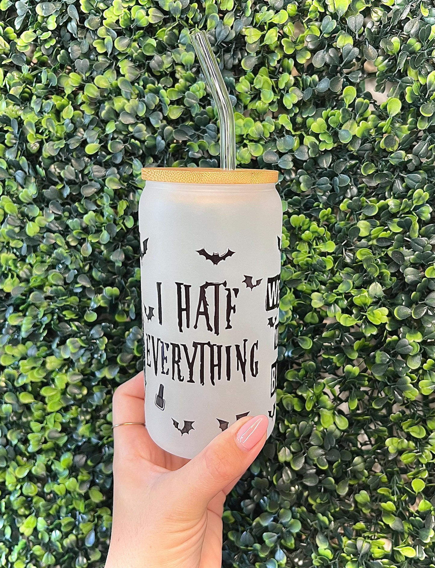 Halloween Coffee Glass Cup, 16oz We wear Black Witch Coffee Tumbler Giftable Halloween Gothic