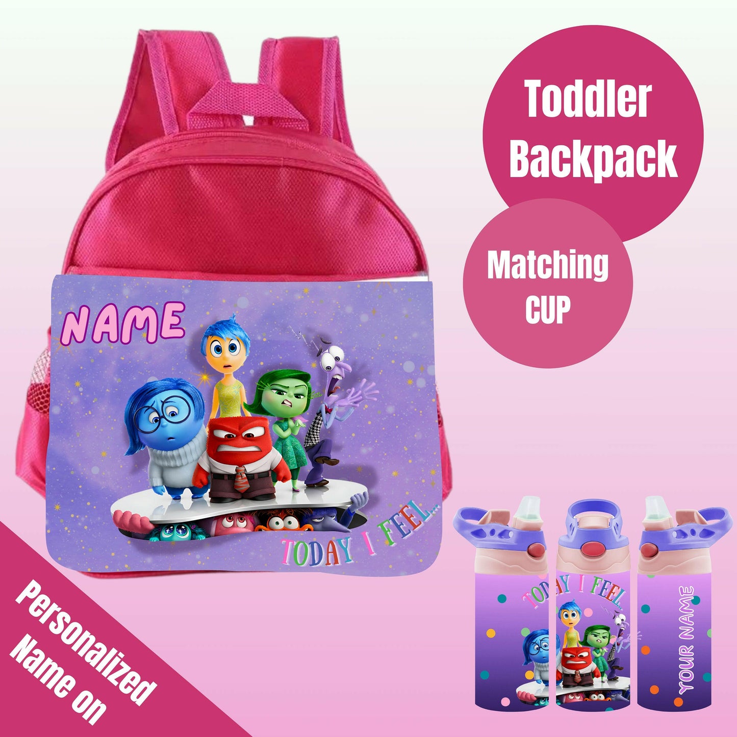 Custom Name Toddler Backpack for School Personalized for Girls, Back to School Matching Water Bottle