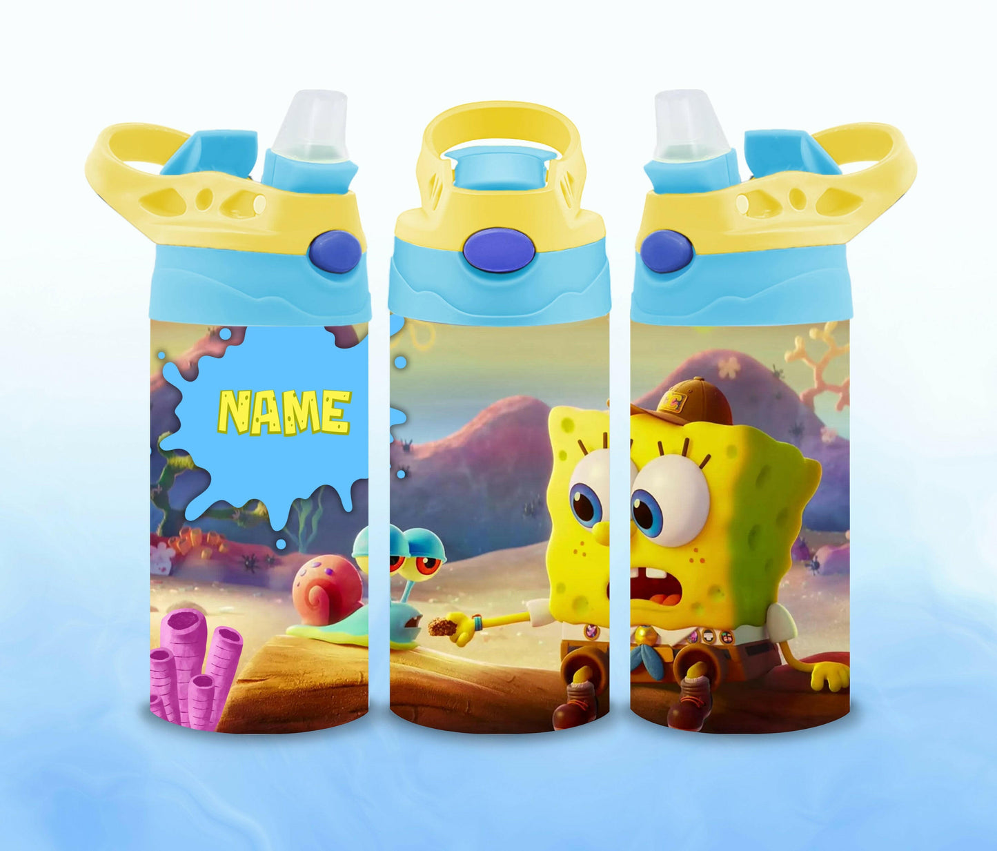 Kids SuperHeroes Water Bottle with NAME, Children's Designs Super Cute Gift for Toddler Kids with Flip Top and BPA free