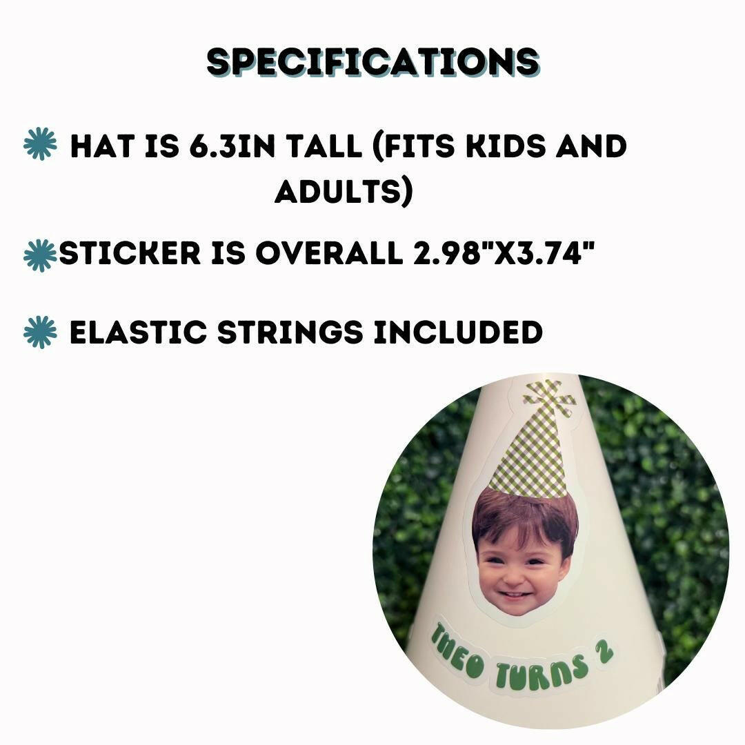 Personalized Party Hats With Face Photo and Name, for Kids Birthday parties to decorate with Balloons