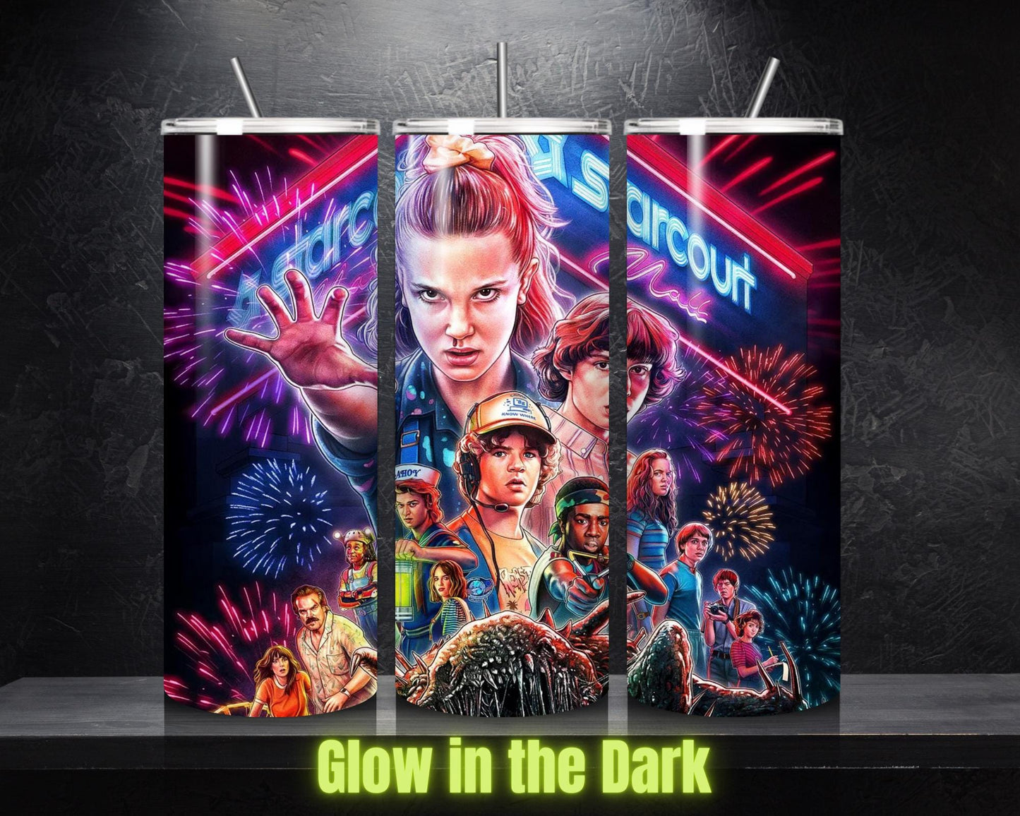 Stranger Things Cup Glow in the Dark 20oz Eleven Demogorgon Tumbler Coffee Cup Insulated Travel Mug, To match Your Halloween Costume
