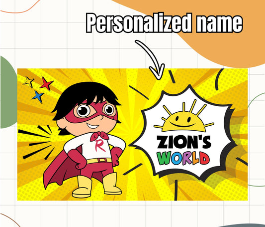 Kids Personalized Ryan's World Superhero 12oz Insulated Straw Cup, Custom Tumbler with Name for Back to School Fun Comics