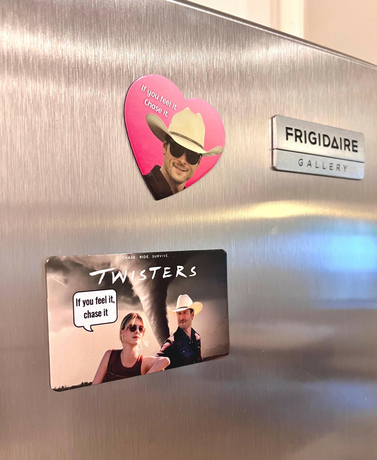 Twisters Movie Magnets, Custom Fridge Magnets, Tornado Wrangler Glen Powell Feel it Chase It perfect for Movie fans