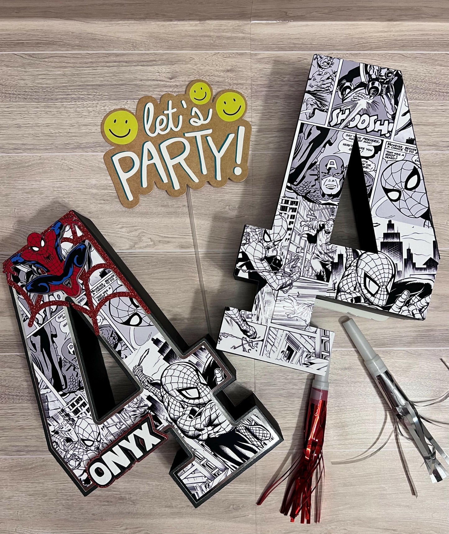 Boys Party Decor 3D Number, Spiderman Party, Tabletop decoration and Centerpiece 10” tall Custom with Name and Age