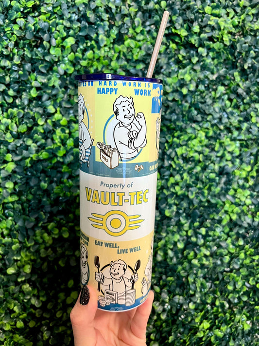 Fallout Inspired Vault Boy 20oz Tumbler, Iced Coffee Cup, Cosplay Gift, Vault Dwellers, Nuka Cola, Fallout Fan Art, Vault Boy gift