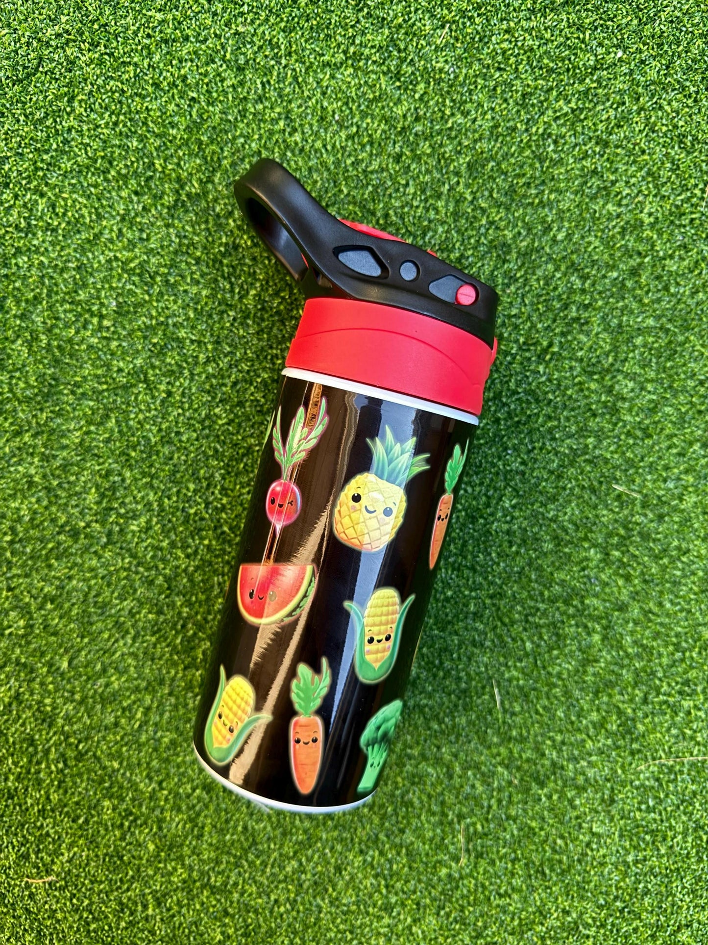 Kids Personalized Hey Bear Sensory Fruits 12oz Cup, Custom Insulated Tumbler for kids with Name for Back to School Dancing Fruits Veggies