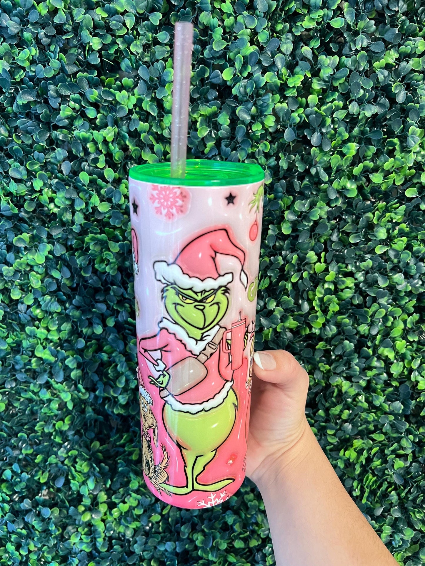 Holiday Tumbler 20oz Cup with Handle, Pink Christmas, Christmas Tree, 3D Tumbler, perfect Holiday Gift