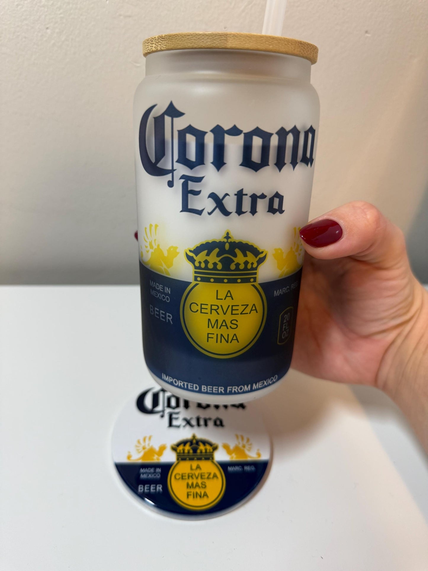 Gift for him, Beer Gift, Cup gift Set with Matching Coaster, Corona Beer, Dad Gift