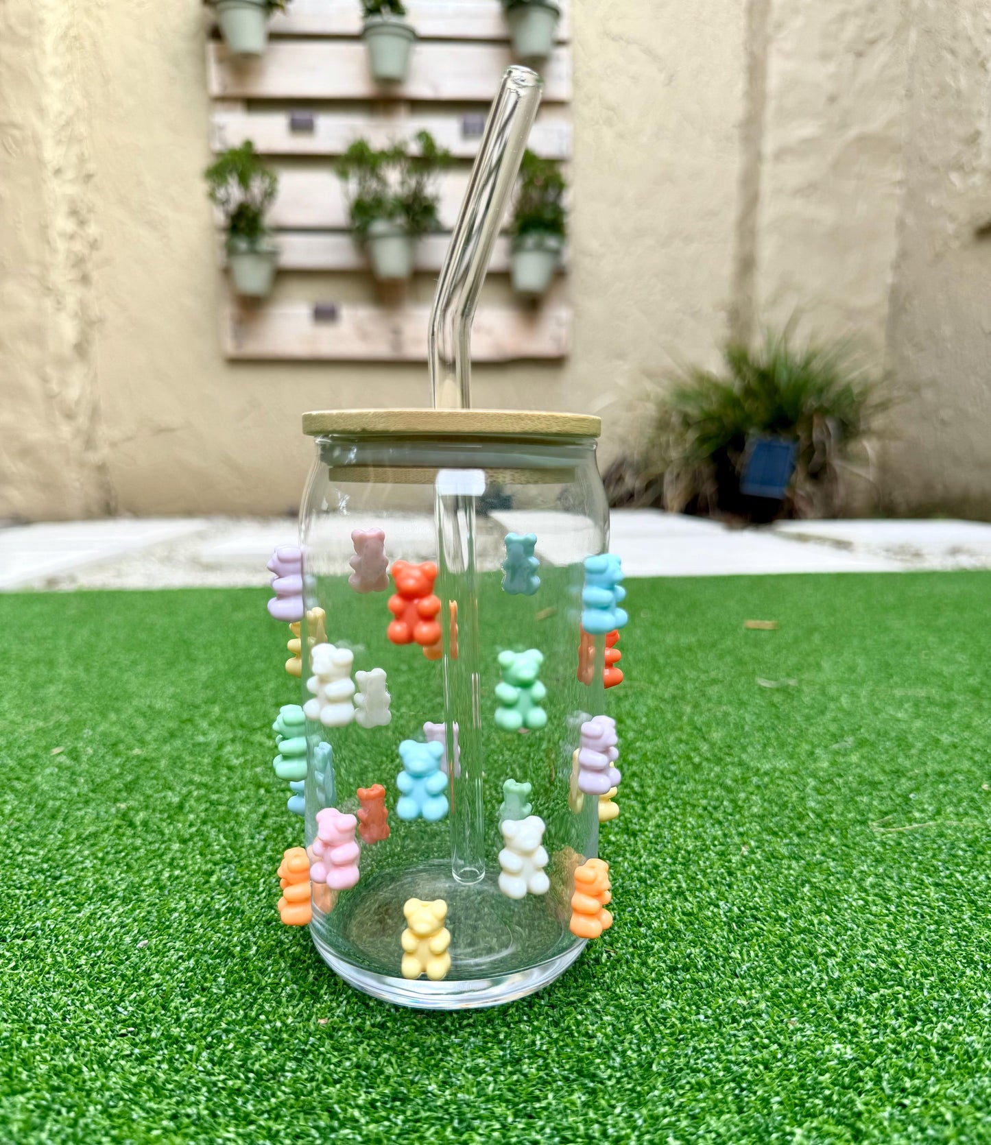 Gummy Bear Can Tumbler Glass, 16oz Bamboo Glass Cup, Trendy Bear, Kawaii Bear, Acrylic Gummy Bear