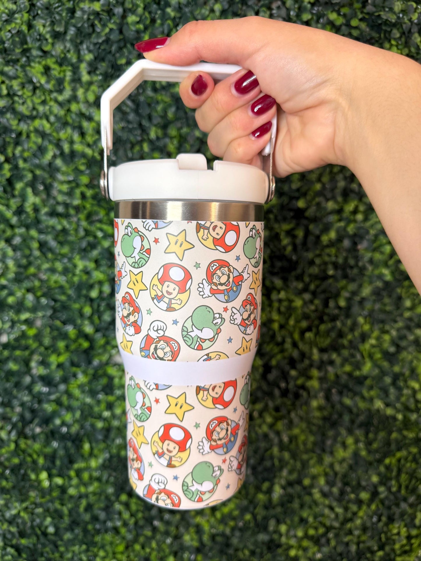 Kids Tumbler 20oz Flip Straw Water Bottle, Super Mario, Tumbler with Handle, perfect Birthday Gift, Nintendo Mario
