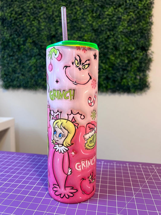 Holiday Tumbler 20oz Cup with Handle, Pink Christmas, Christmas Tree, 3D Tumbler, perfect Holiday Gift