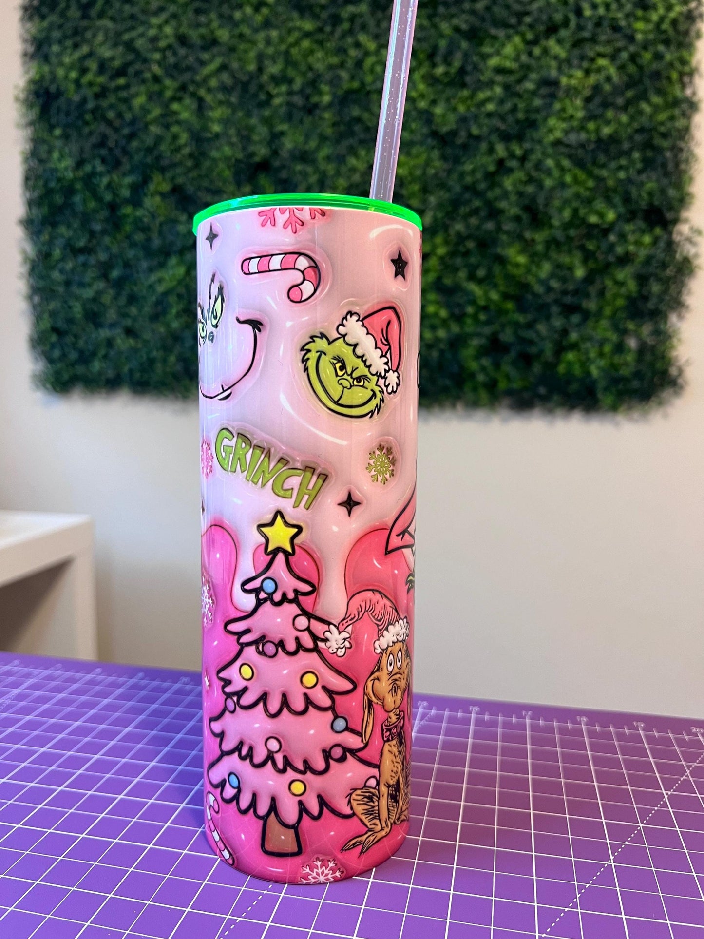 Holiday Tumbler 20oz Cup with Handle, Pink Christmas, Christmas Tree, 3D Tumbler, perfect Holiday Gift