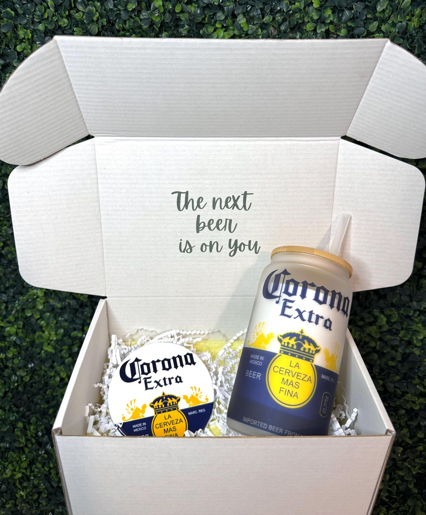 Gift for him, Beer Gift, Cup gift Set with Matching Coaster, Corona Beer, Dad Gift