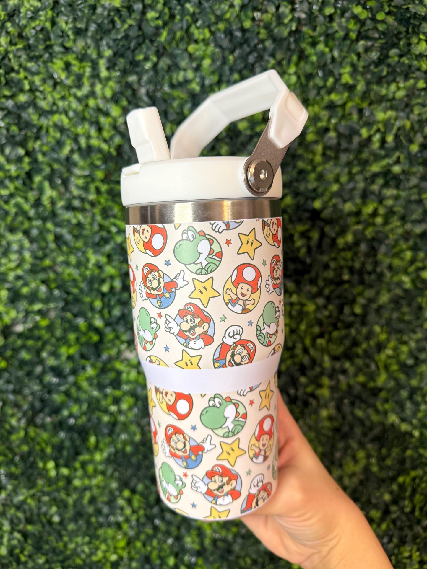 Kids Tumbler 20oz Flip Straw Water Bottle, Super Mario, Tumbler with Handle, perfect Birthday Gift, Nintendo Mario