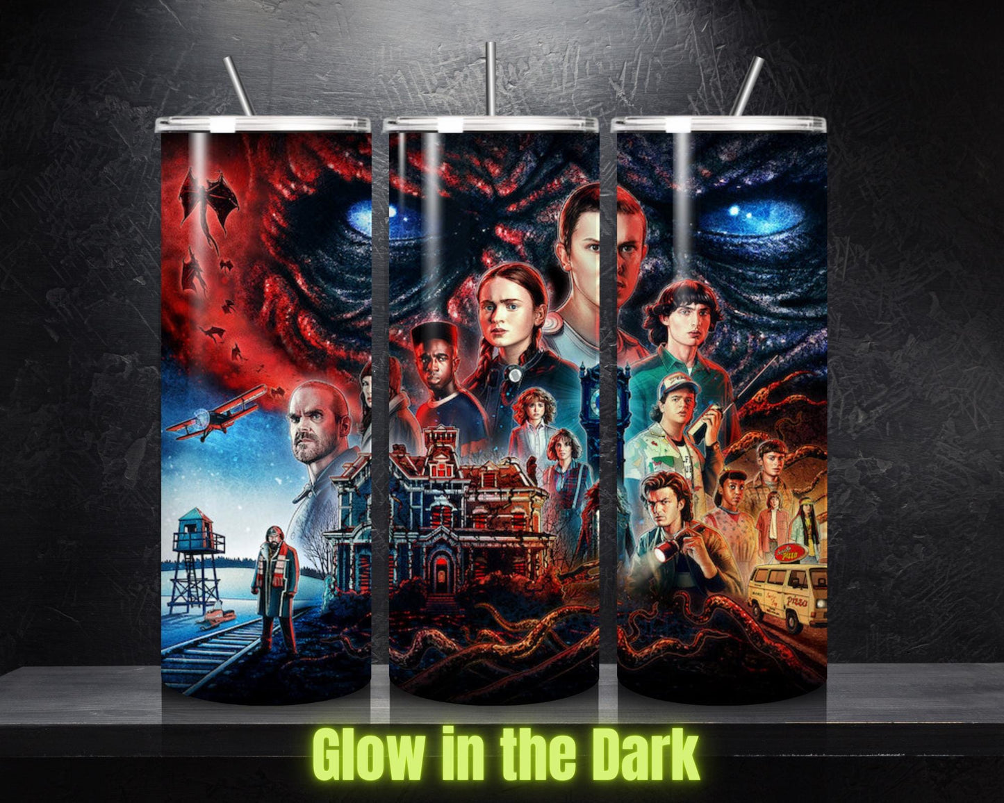 Stranger Things Cup Glow in the Dark 20oz Eleven Demogorgon Tumbler Coffee Cup Insulated Travel Mug, To match Your Halloween Costume