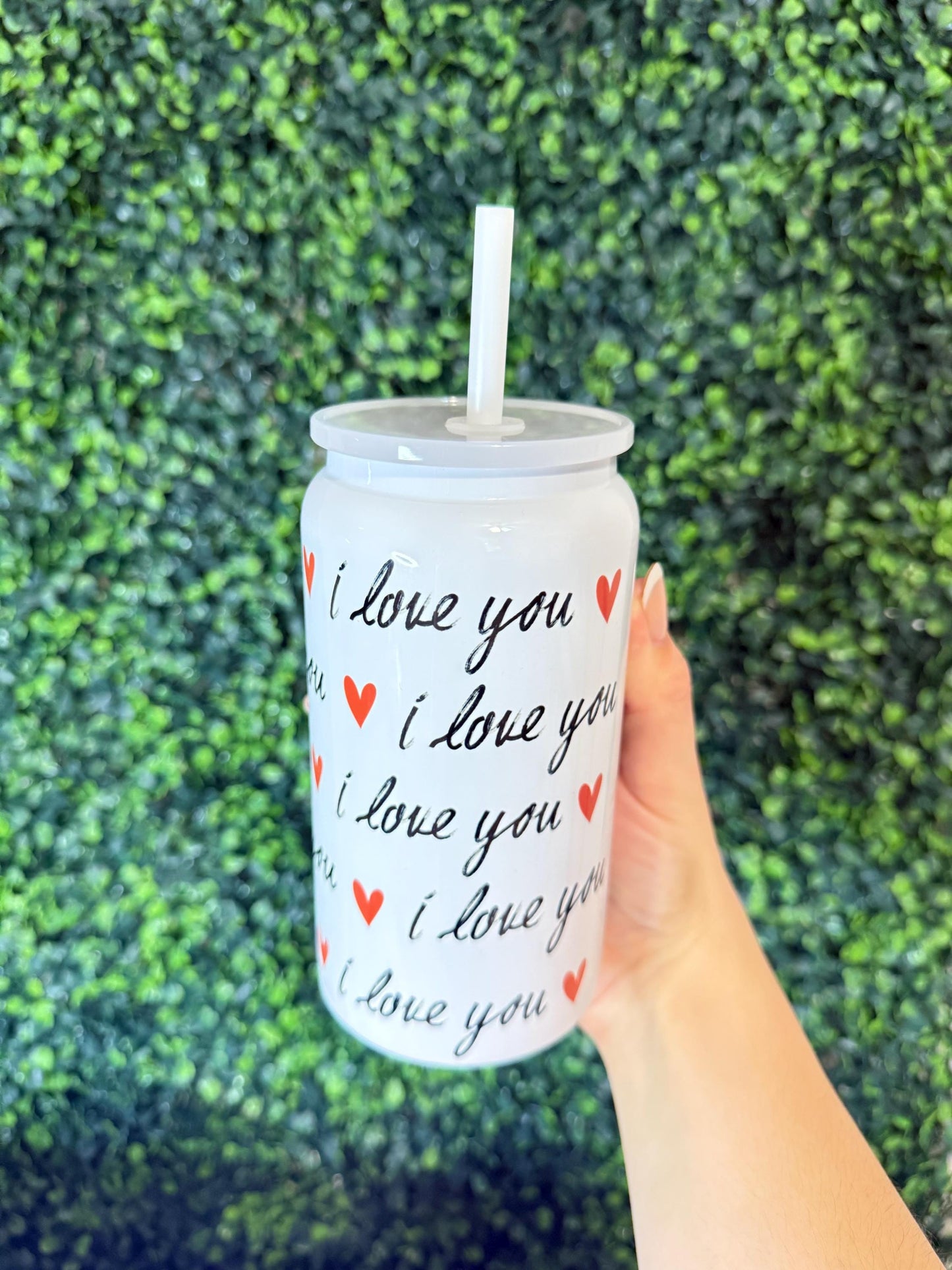 Valentine Gift Personalized tumbler for Valentines 16oz Stainless steel, For Iced coffee with lid and Straw, gift for Gilfriend, I love you