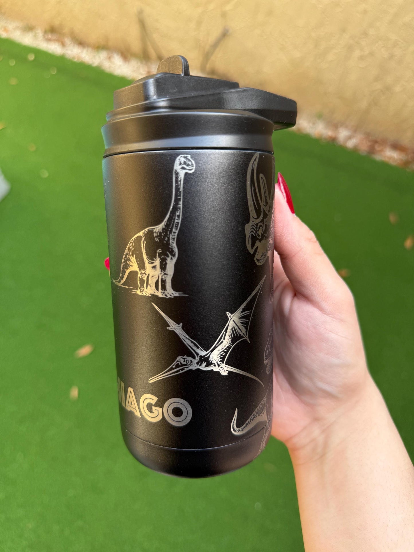 Custom Engraved Dinosaur, Jurassic Kids Bottle, 12oz Leak Proof, Engraved tumbler, Maars Insulated Bottle