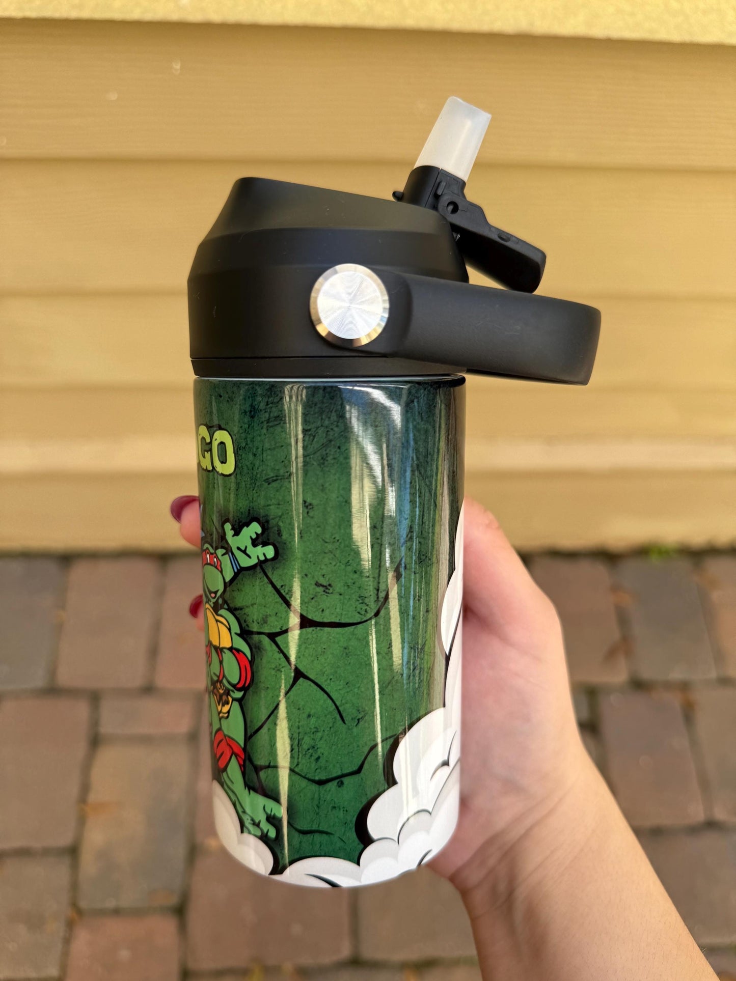 Kids Personalized Ninja Turtles 12oz Insulated Straw Cup, Custom Tumbler with Name for Back to School Ninjas Leonardo Donatello Superhero