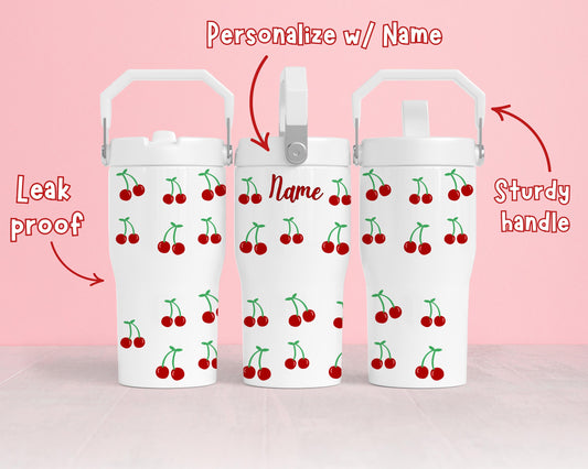Personalized Tumbler 20oz Flip Straw Water Bottle, Cherry, Cherries, Tumbler with Handle, Kids Tumbler, Birthday Gift, Stanley personal