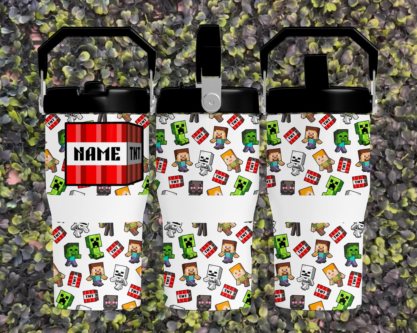 Kids Tumbler 20oz Flip Straw Water Bottle, Minecraft, Tumbler with Handle, perfect Birthday Gift, Videogame Minecrafter Creeper