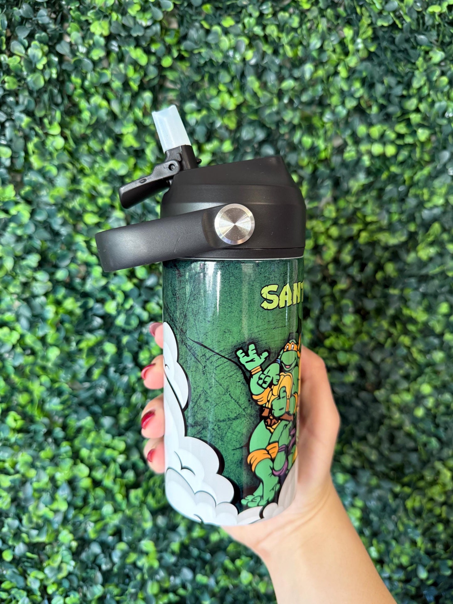 Kids Personalized Ninja Turtles 12oz Insulated Straw Cup, Custom Tumbler with Name for Back to School Ninjas Leonardo Donatello Superhero