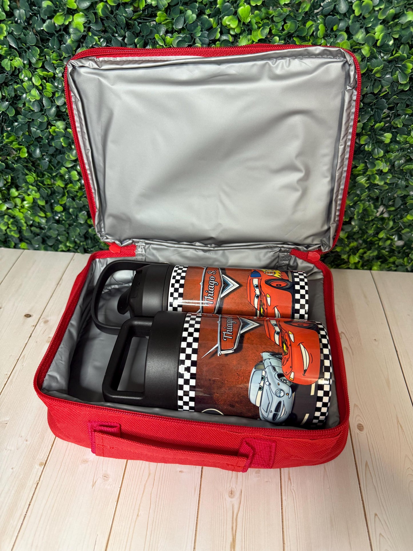 Personalized Kids Lunch Set, Cars Movie Toddler Lunchbag for School Personalized for Boys Matching Water Bottle Food Jar, Lightning Mcqueen
