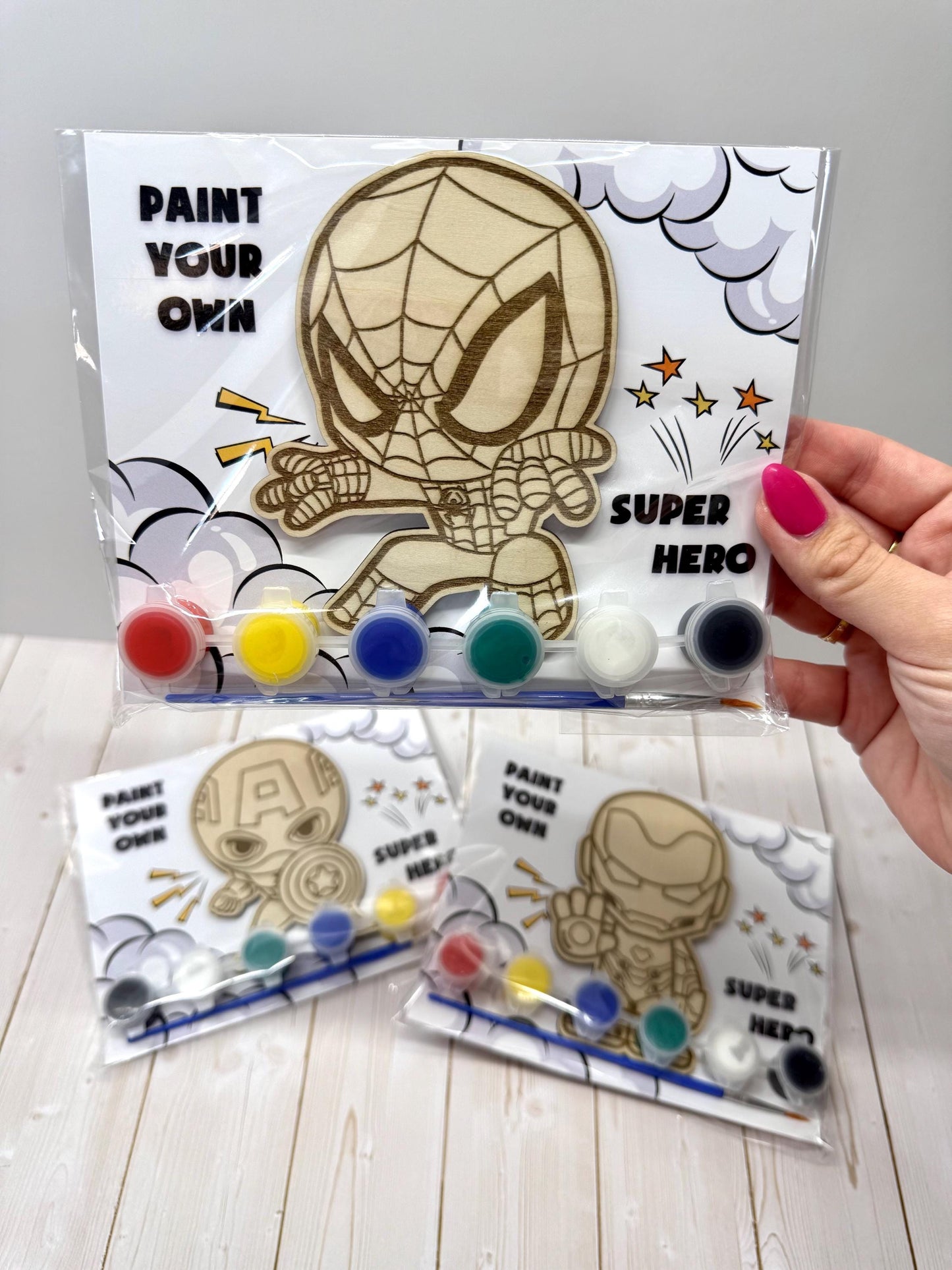 Personalized Party Favor Painting Kit for Kids, Superhero Birthday Party, Marvel Spiderman Ironman Captain America, Coloring Kit for kids