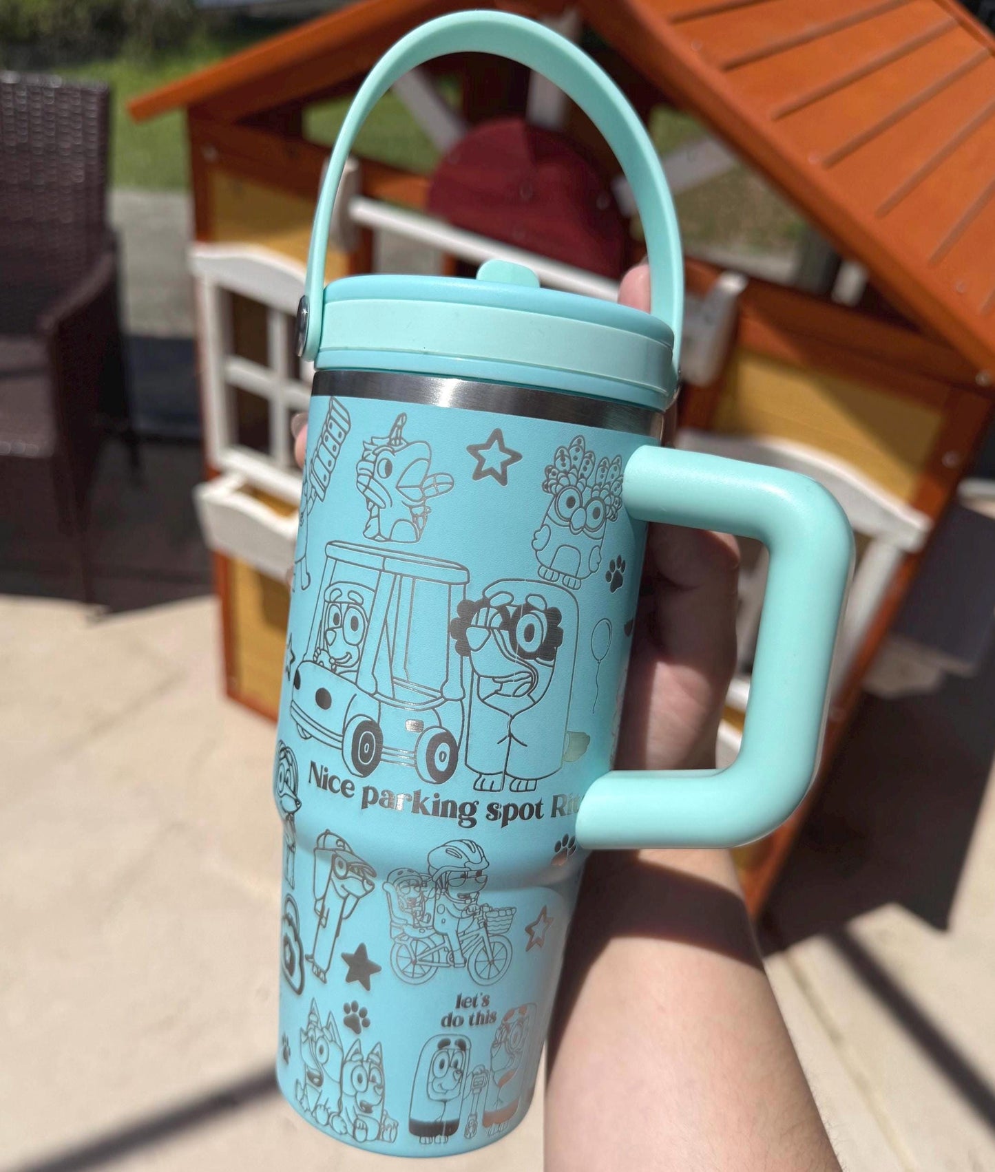 Custom Engraved Kids Tumbler, Bluey Bingo, 20oz with handle, Engraved tumbler, Spill proof cup, Cartoon dog, Bluey gift for boys and girls