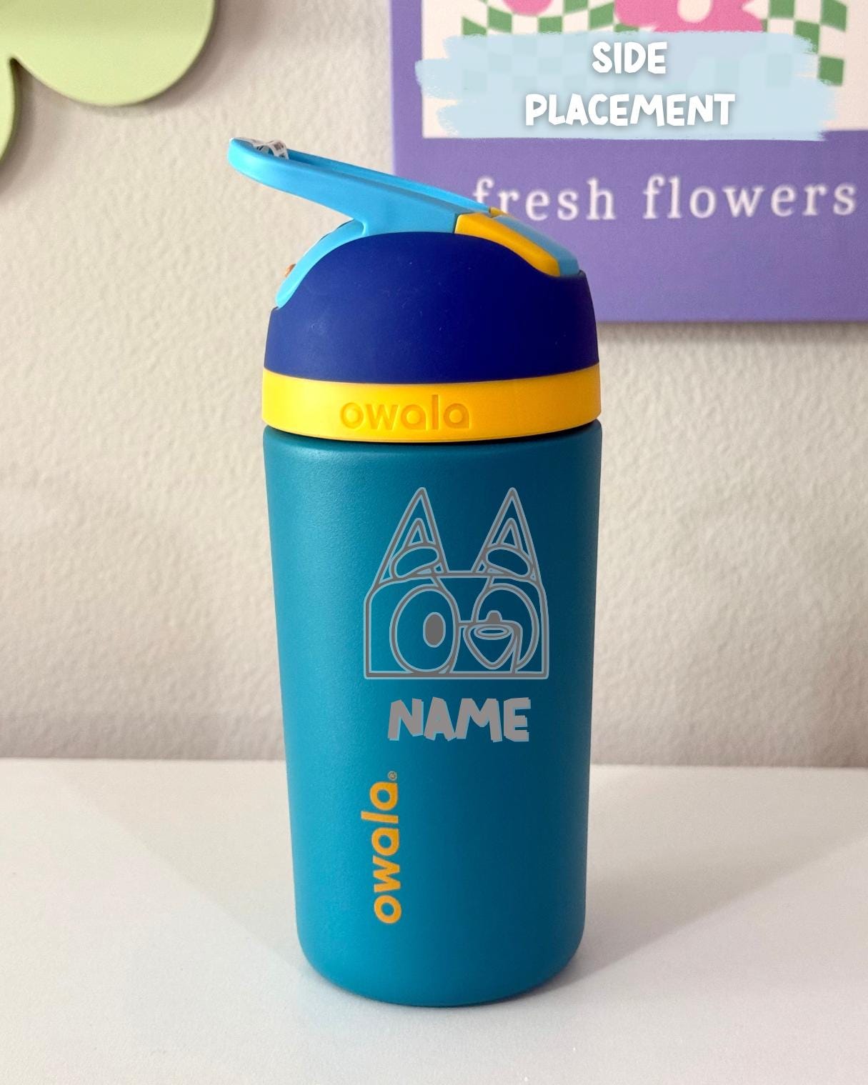 Custom Engraved Kids Tumbler Owala Flip 14oz Spill Proof, Bluey Engraved tumbler, Toddler cup, Cartoon dog, Bluey gift for boys and girls