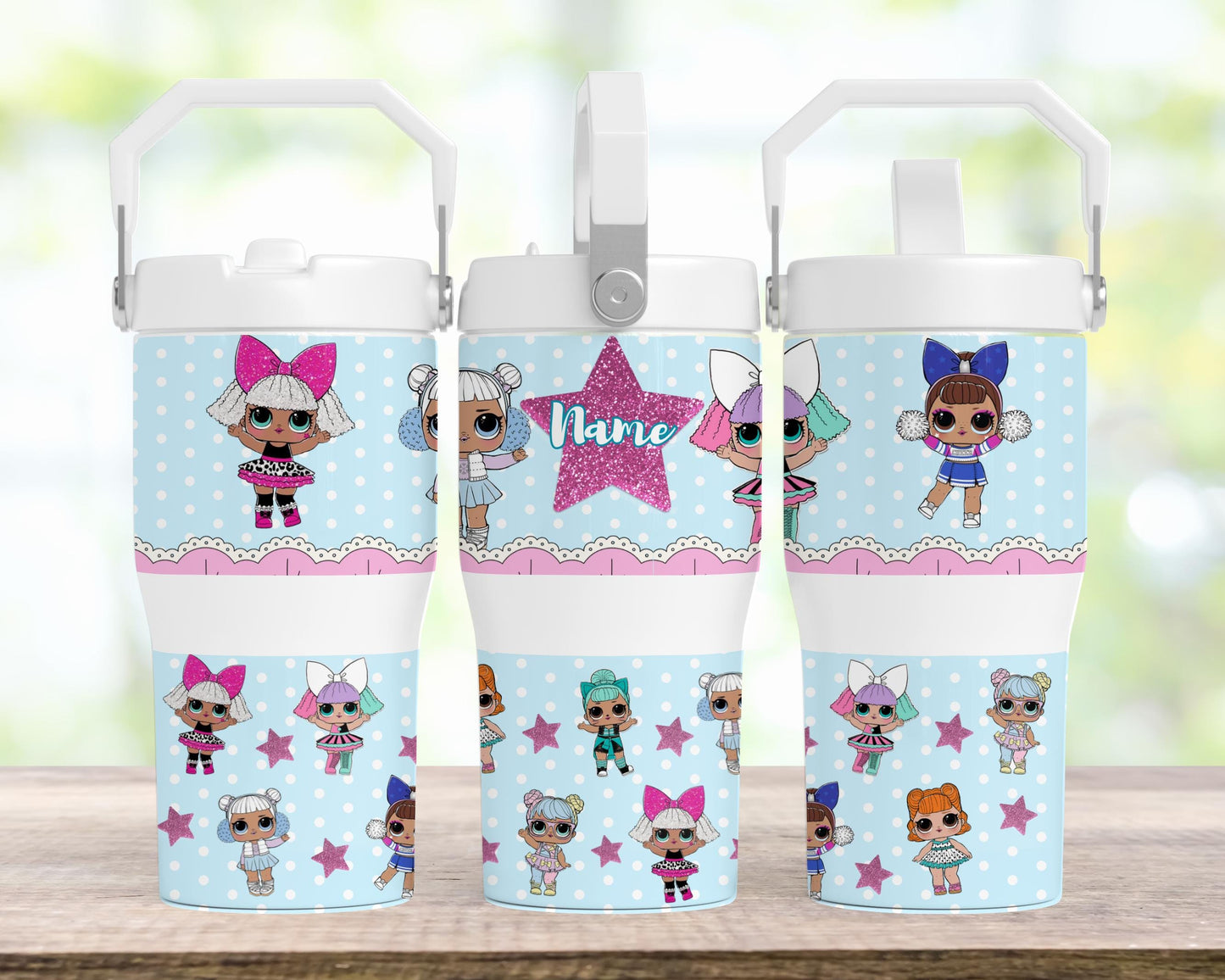 Kids Tumbler 20oz Flip Straw Water Bottle Doll, Dolls Glitter Stars, Tumbler with Handle, perfect Birthday Gift for girls, Cartoon Dolls