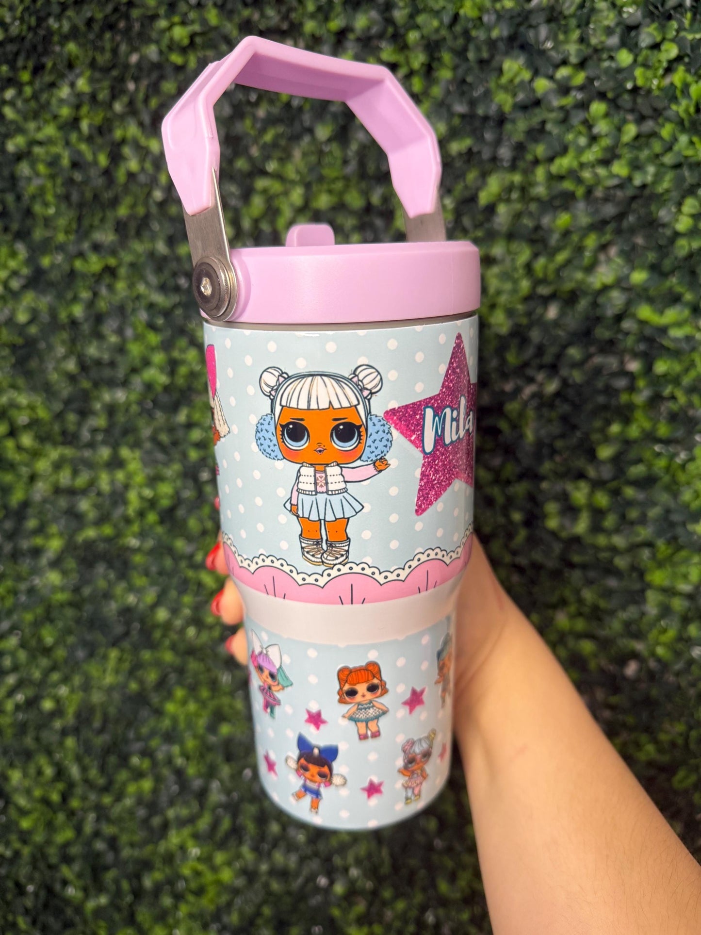 Kids Tumbler 20oz Flip Straw Water Bottle Doll, Dolls Glitter Stars, Tumbler with Handle, perfect Birthday Gift for girls, Cartoon Dolls